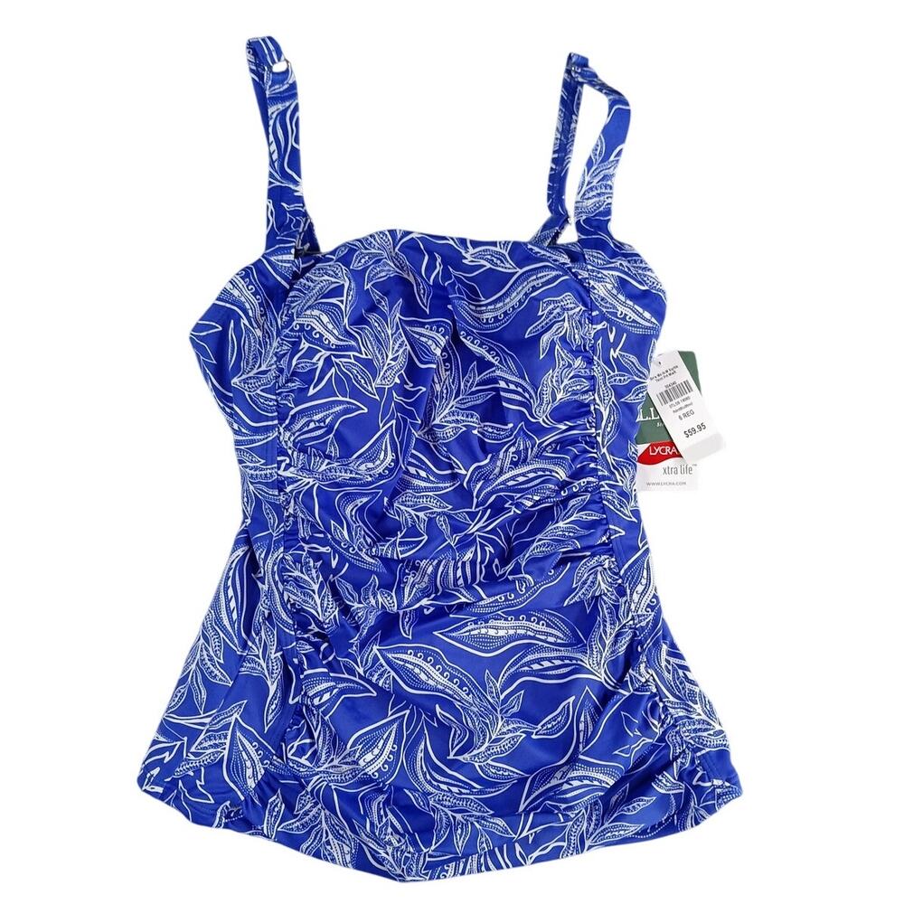 L.L. Bean Swim Top Womens Size 6 Blue Tankini Swimsuit Pool Beach Tropical NWT